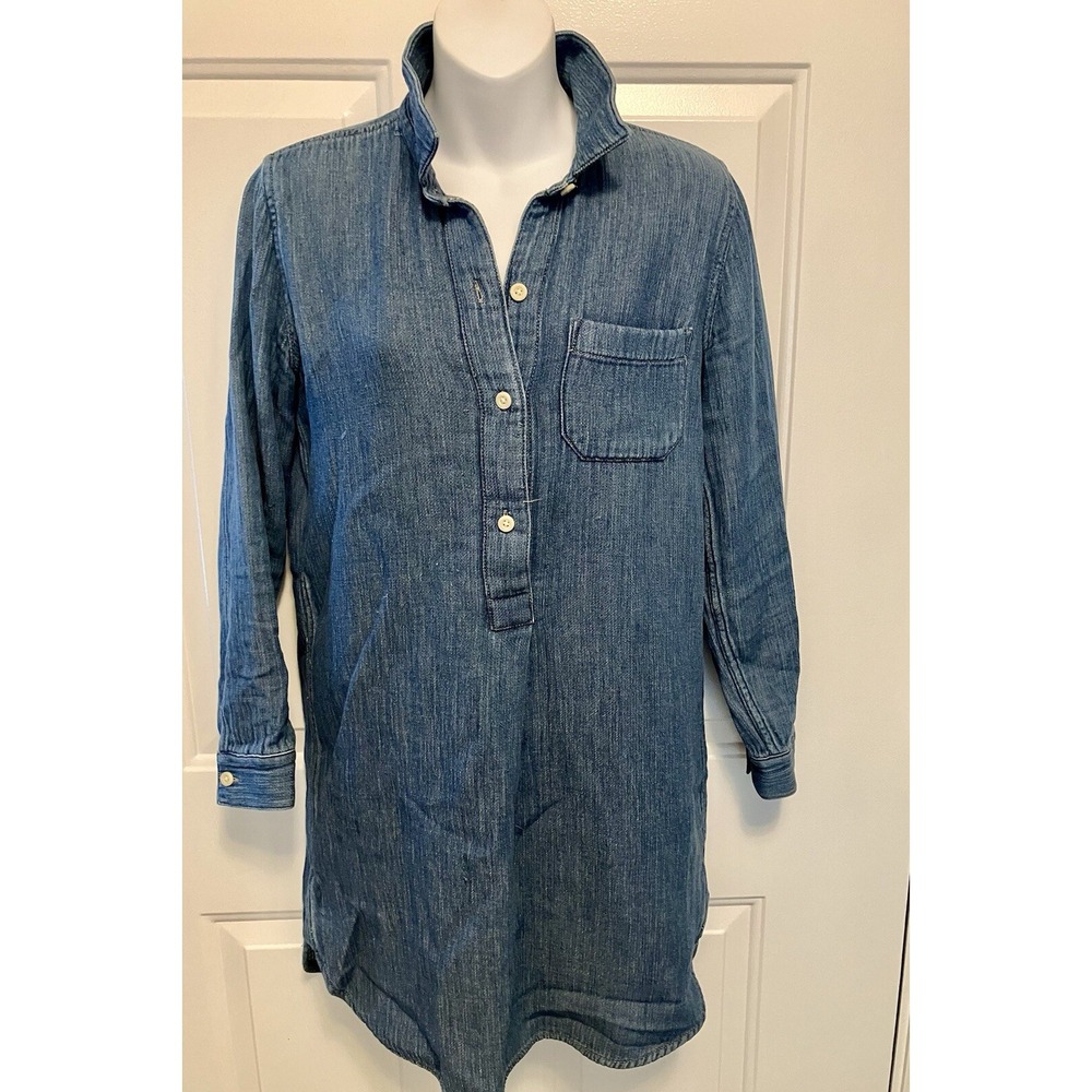 Madewell Denim Chambray Shirt Dress XS Women's Flannel Lined Long Sleeve